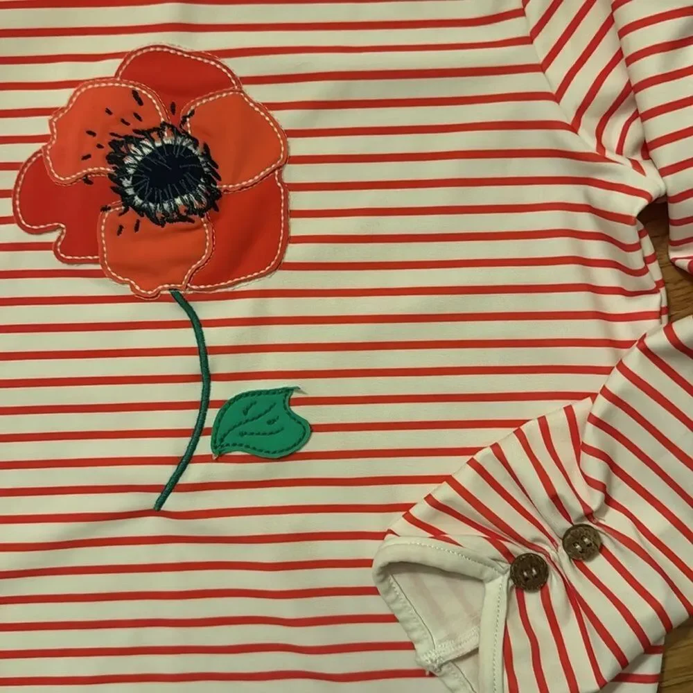 Sunuva girls red and white striped poppy swim rash guard 9-10